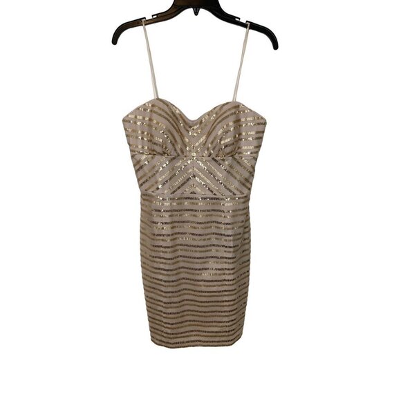 CACHE WOMEN'S STRAPLESS GOLD SEQUIN COCKTAIL DRESS SZ 8 - Picture 2 of 6